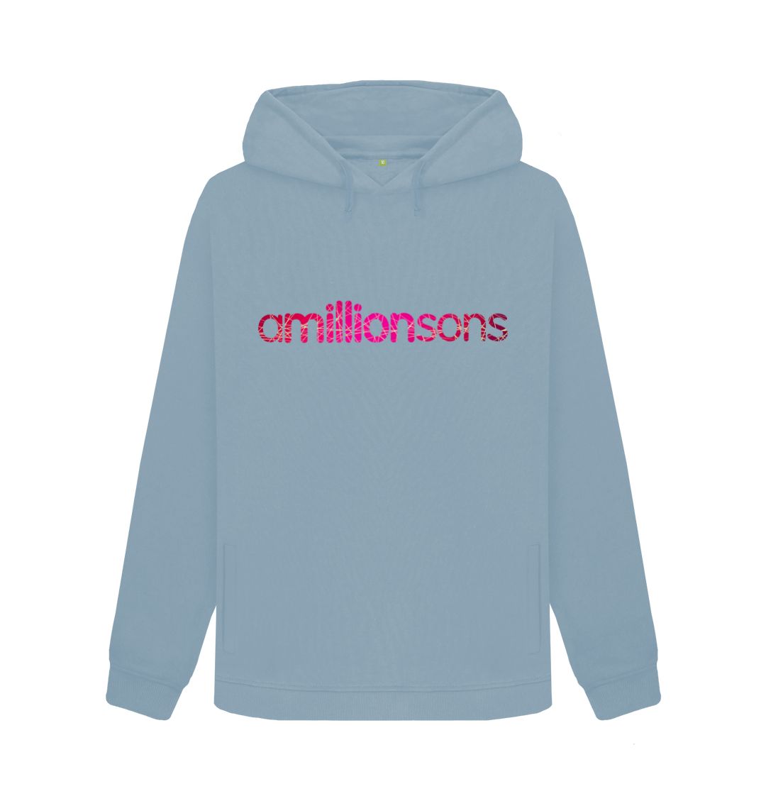 Stone Blue \u2018amillionsons pink logo\u2019 woman\u2019s hoodie